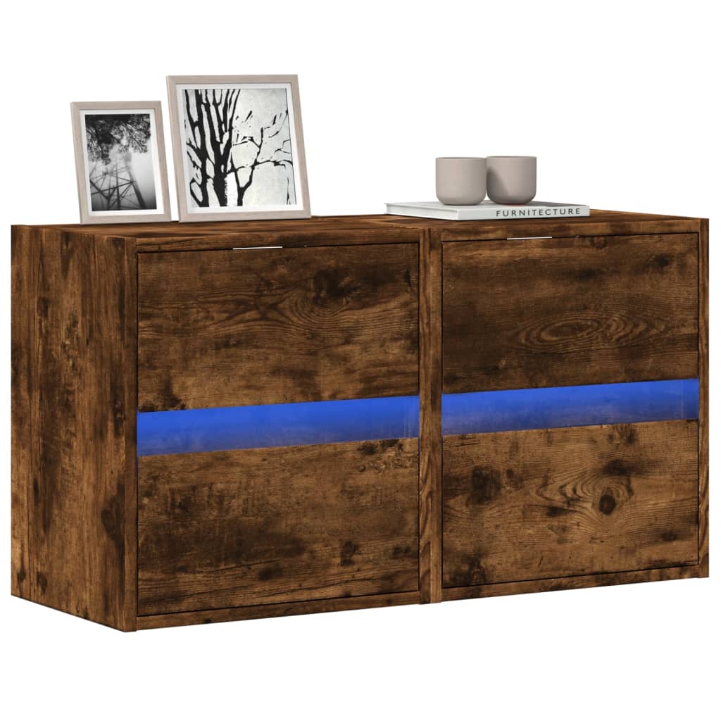 Mobili TV a Parete con Luci LED 2pz Rovere Fumo 41x31x45 cm 852280