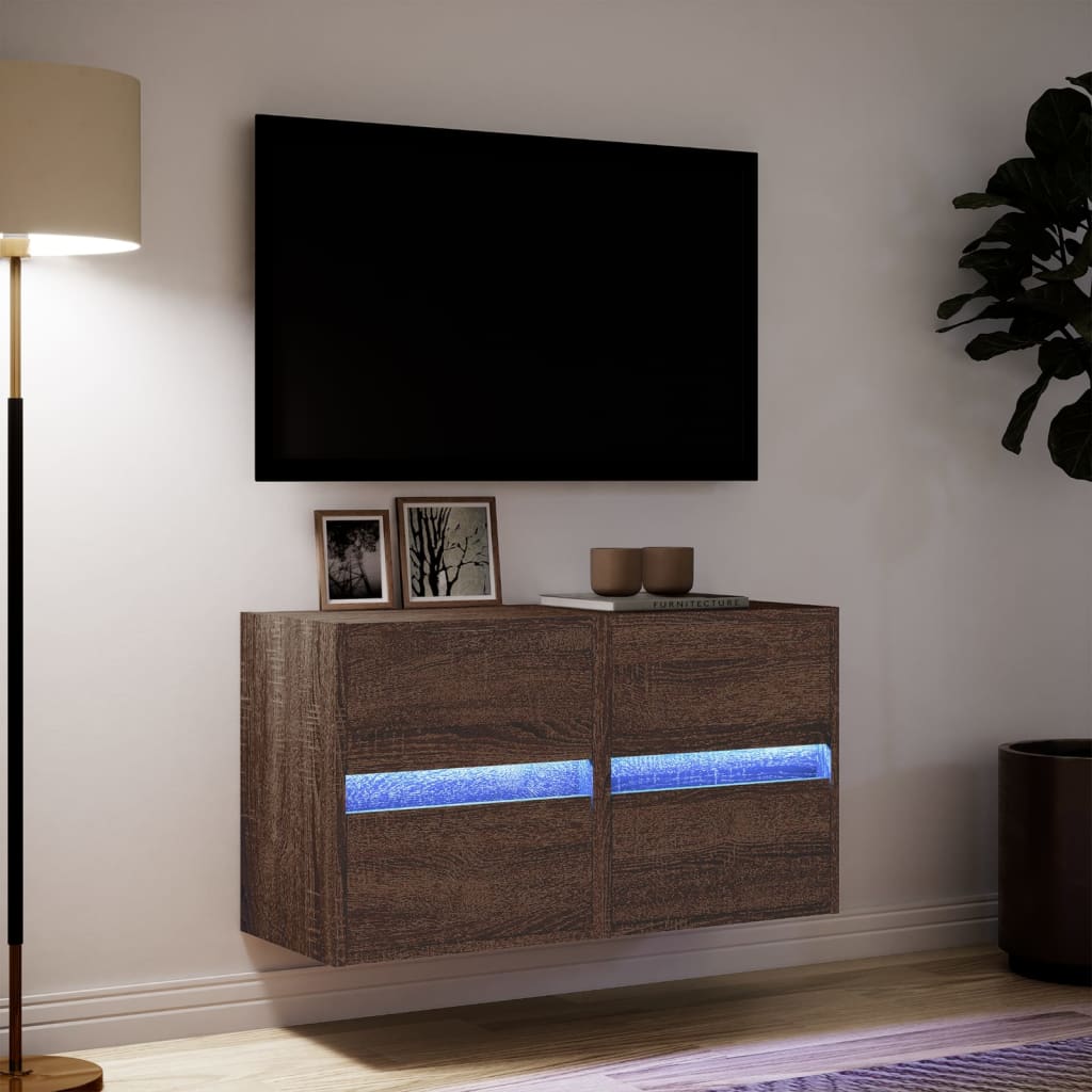 Mobili TV a Parete con Luci LED 2pz Rovere Marrone 41x31x45 cm 852284