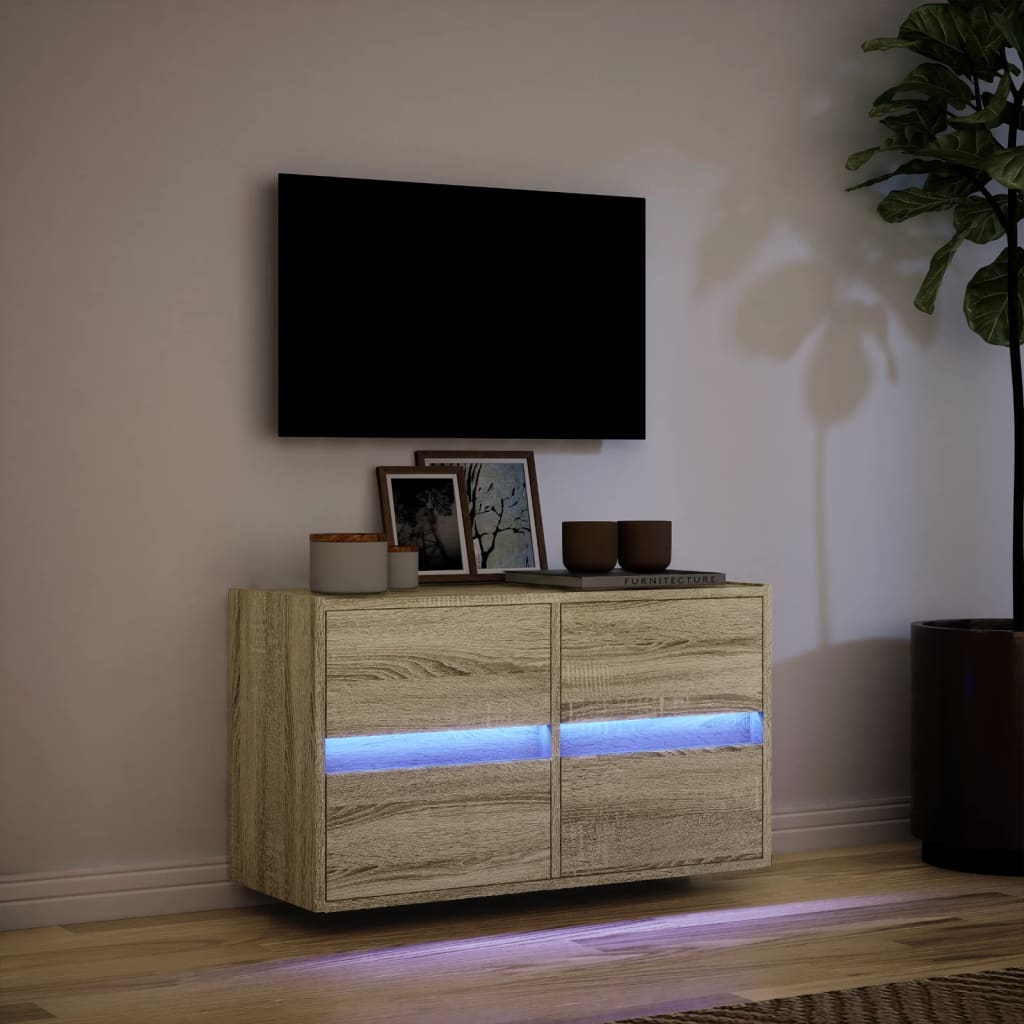 Mobile TV a Parete con Luci LED-Mobile TV a Muro Rovere Sonoma 80x31x45 cm 184045