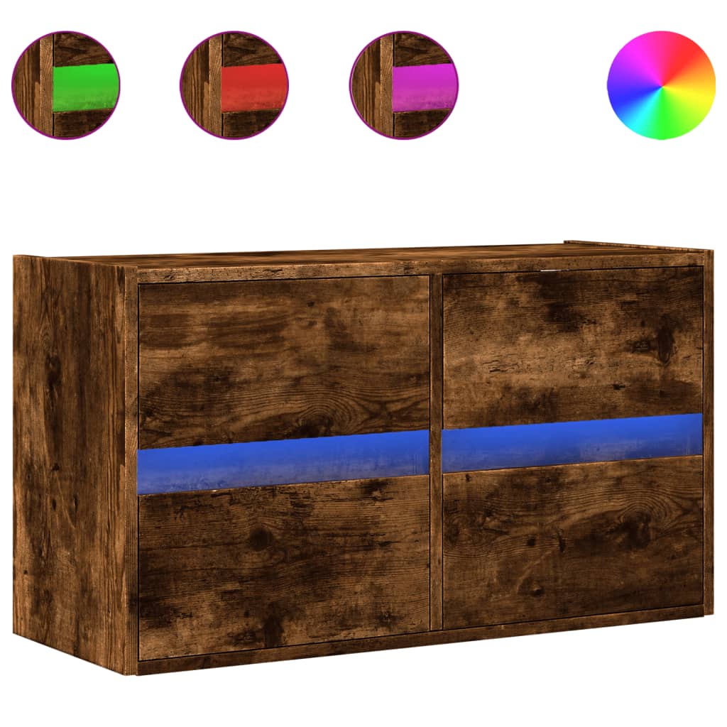 Mobile TV a Parete con Luci LED-Mobile TV a Muro Rovere Fumo 80x31x45 cm 522794