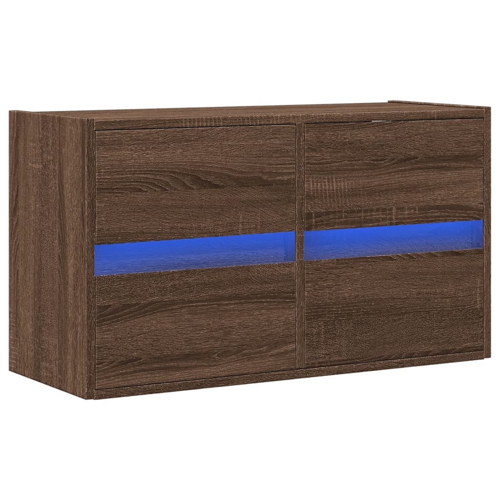 Mobile TV a Parete con Luci LED Rovere Marrone 80x31x45 cm 852291