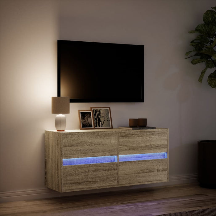 Mobile TV a Parete con Luci LED-Mobile TV a Muro Rovere Sonoma 100x31x45 cm 307755