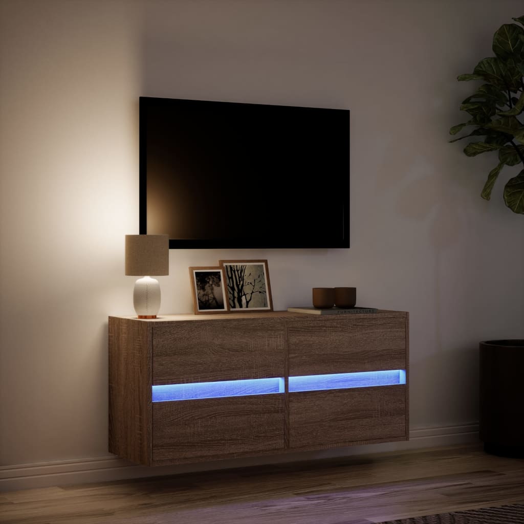 Mobile TV a Parete con Luci LED-Mobile TV a Muro Rovere Marrone 100x31x45 cm 581290