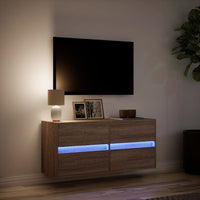 Mobile TV a Parete con Luci LED-Mobile TV a Muro Rovere Marrone 100x31x45 cm 581290