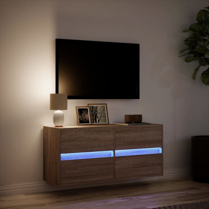 Mobile TV a Parete con Luci LED-Mobile TV a Muro Rovere Marrone 100x31x45 cm 581290