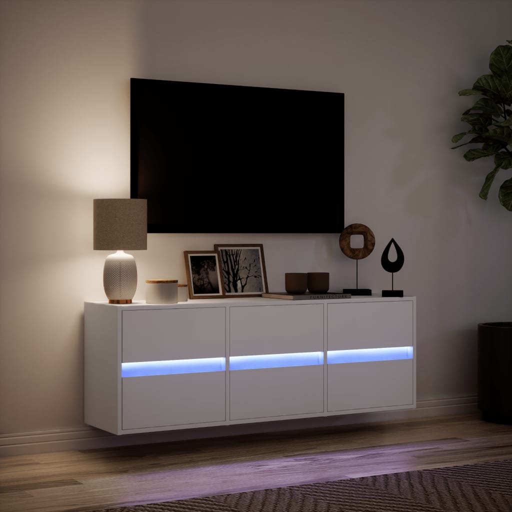 vidaXL Mobile TV a Parete con Luci LED Bianco 130x31x45 cm