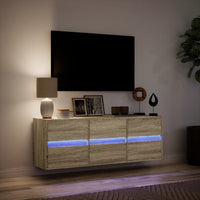 Mobile TV a Parete con Luci LED-Mobile TV a Muro Rovere Sonoma 130x31x45 cm 139836