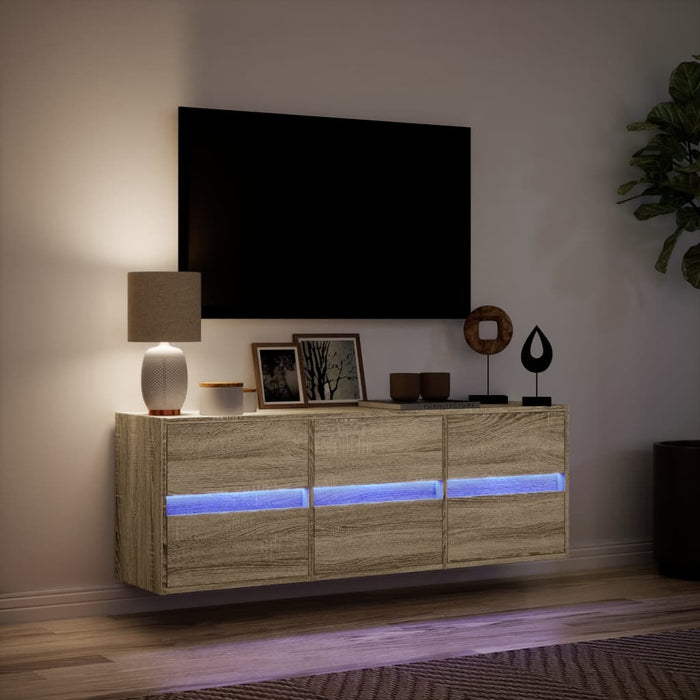 Mobile TV a Parete con Luci LED-Mobile TV a Muro Rovere Sonoma 130x31x45 cm 139836