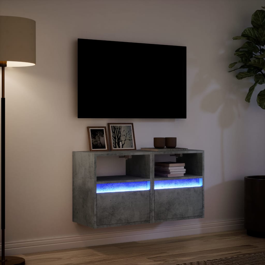 Mobili TV a Parete con Luci LED 2pz-Set di 2 Credenza per TV sospesa Grigio Cemento 41x31x45 cm