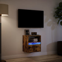 Mobile TV a Parete con Luci LED-Mobile TV a Muro Rovere Fumo 41x31x45 cm 625896