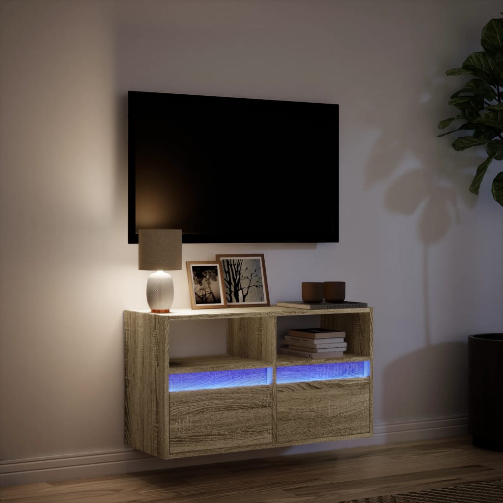 Mobile TV a Parete con Luci LED-Mobile TV a Muro Rovere Sonoma 80x31x45 cm 218841
