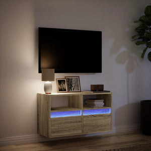 Mobile TV a Parete con Luci LED-Mobile TV a Muro Rovere Sonoma 80x31x45 cm 218841