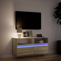 Mobile TV a Parete con Luci LED-Mobile TV a Muro Rovere Sonoma 100x31x45 cm 593858