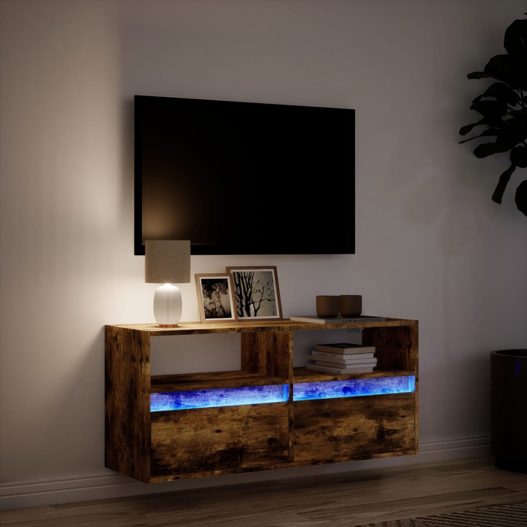 Mobile TV a Parete con Luci LED Rovere Fumo 100x31x45 cm 852338