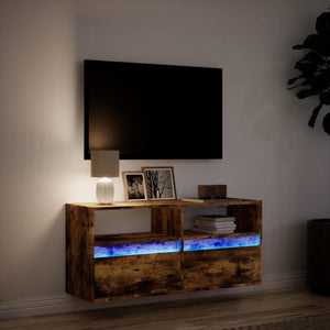 Mobile TV a Parete con Luci LED Rovere Fumo 100x31x45 cm 852338