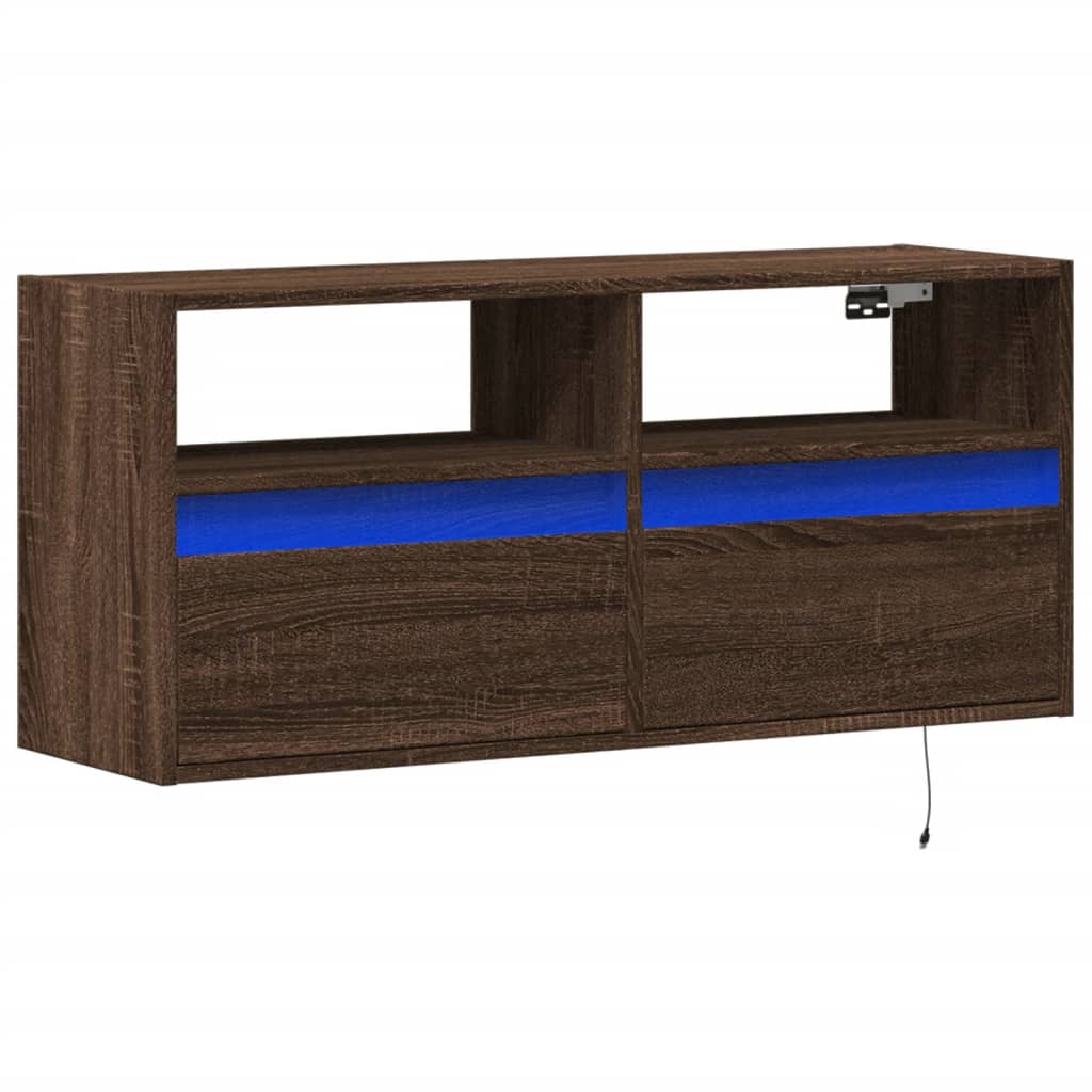 Mobile TV a Parete con Luci LED-Mobile TV a Muro Rovere Marrone 100x31x45 cm 380253