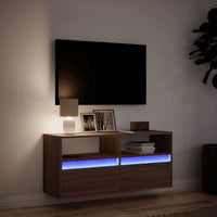 Mobile TV a Parete con Luci LED-Mobile TV a Muro Rovere Marrone 100x31x45 cm 380253
