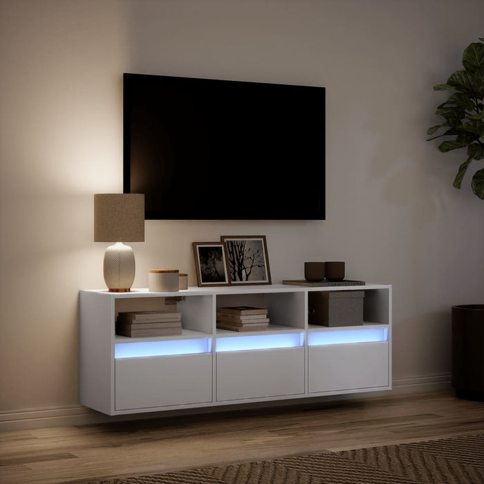Mobile TV a Parete con Luci LED Bianco 130x31x45 cm 852341