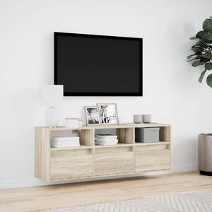 Mobile TV a Parete con Luci LED Rovere Sonoma 130x31x45 cm 852343