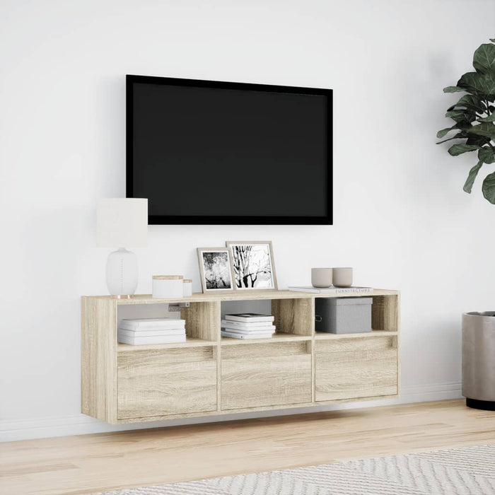 Mobile TV a Parete con Luci LED Rovere Sonoma 130x31x45 cm 852343