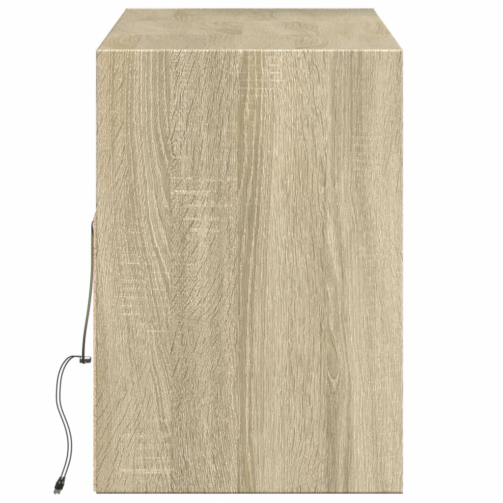 Mobile TV a Parete con Luci LED Rovere Sonoma 130x31x45 cm 852343
