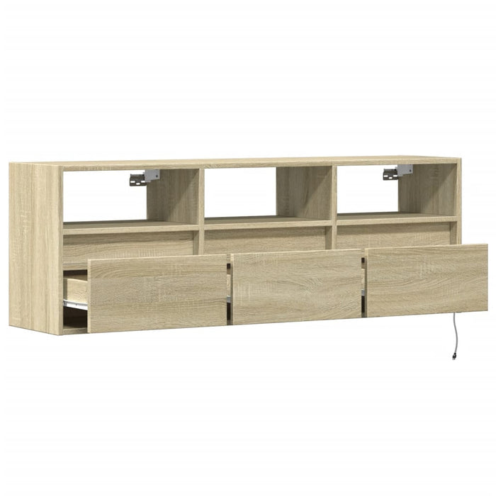 Mobile TV a Parete con Luci LED Rovere Sonoma 130x31x45 cm 852343