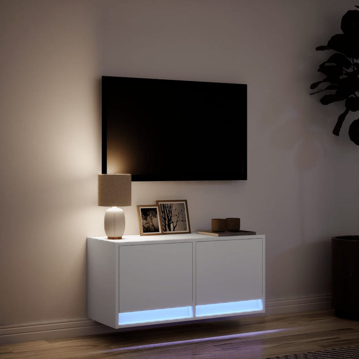 Mobile TV a Parete con Luci LED Bianco 80x31x35 cm 852355
