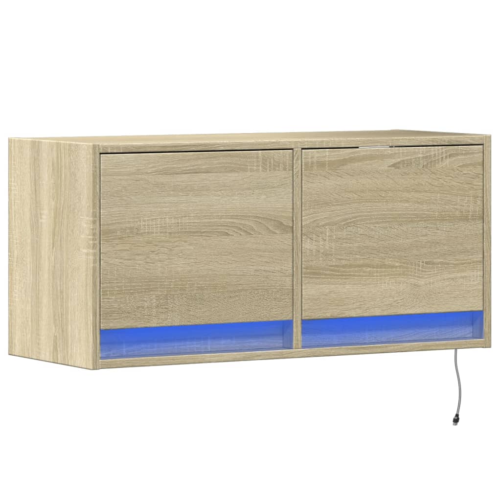 Mobile TV a Parete con Luci LED-Mobile TV a Muro Rovere Sonoma 80x31x35 cm