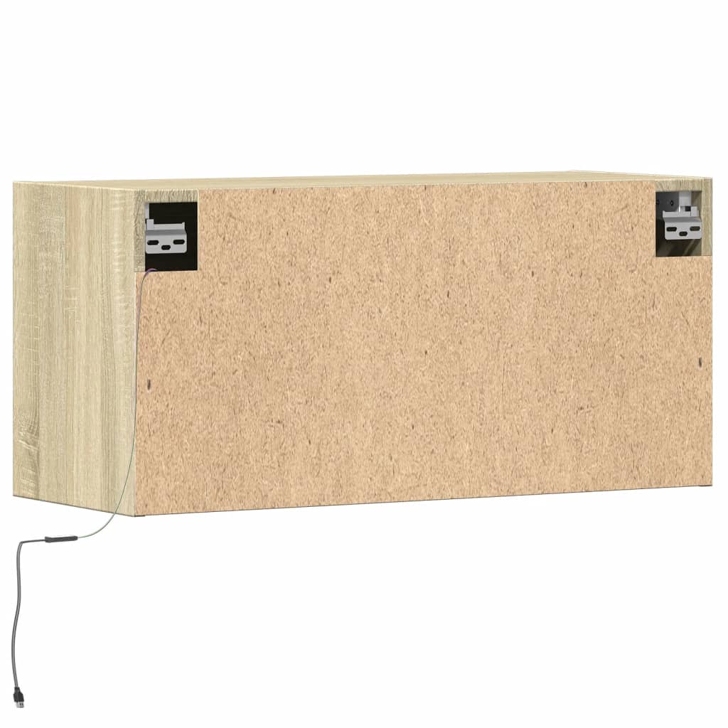 Mobile TV a Parete con Luci LED-Mobile TV a Muro Rovere Sonoma 80x31x35 cm