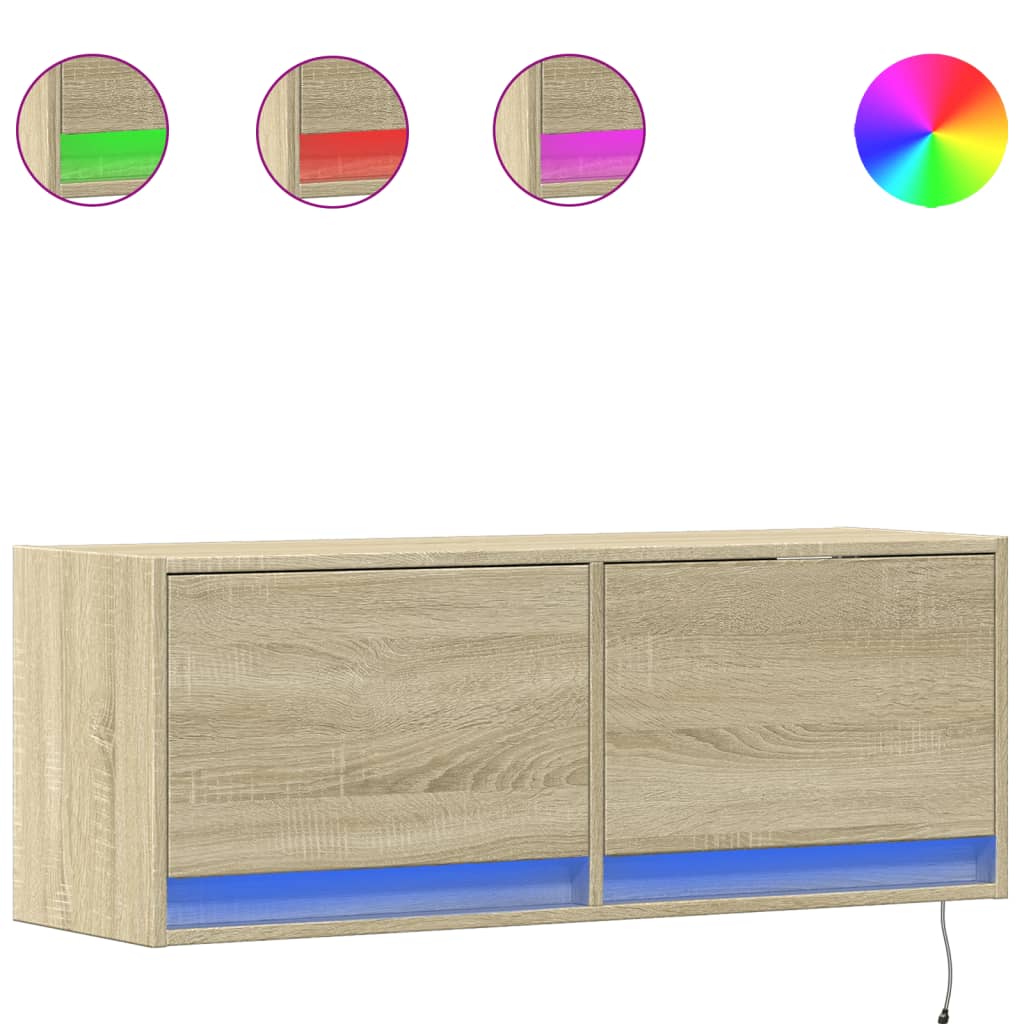 Mobile TV a Parete con Luci LED-Mobile TV a Muro Rovere Sonoma 100x31x35 cm 537992