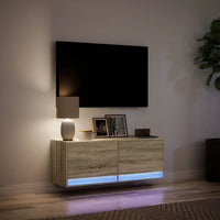 Mobile TV a Parete con Luci LED-Mobile TV a Muro Rovere Sonoma 100x31x35 cm 537992