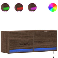 Mobile TV a Parete con Luci LED-Mobile TV a Muro Rovere Marrone 100x31x35 cm