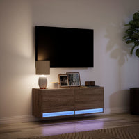 Mobile TV a Parete con Luci LED-Mobile TV a Muro Rovere Marrone 100x31x35 cm