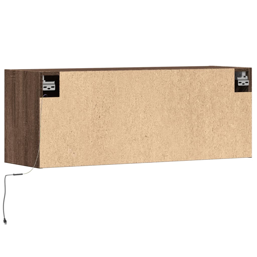 Mobile TV a Parete con Luci LED-Mobile TV a Muro Rovere Marrone 100x31x35 cm