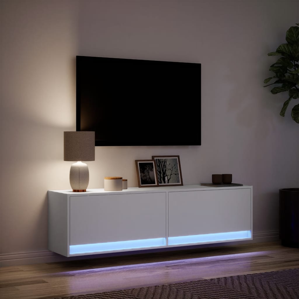 vidaXL Mobile TV a Parete con Luci LED Bianco 140x31x38 cm