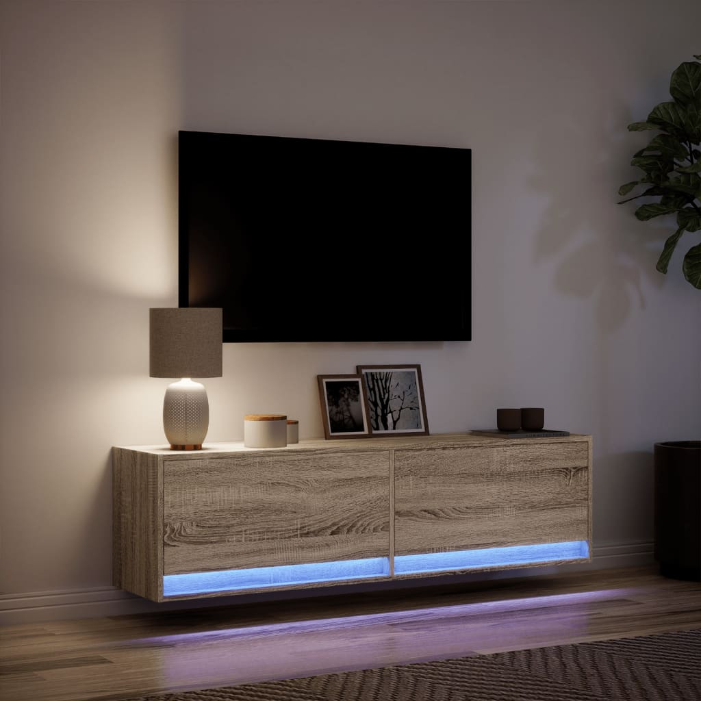 Mobile TV a Parete con Luci LED-Mobile TV a Muro Rovere Sonoma 140x31x38 cm