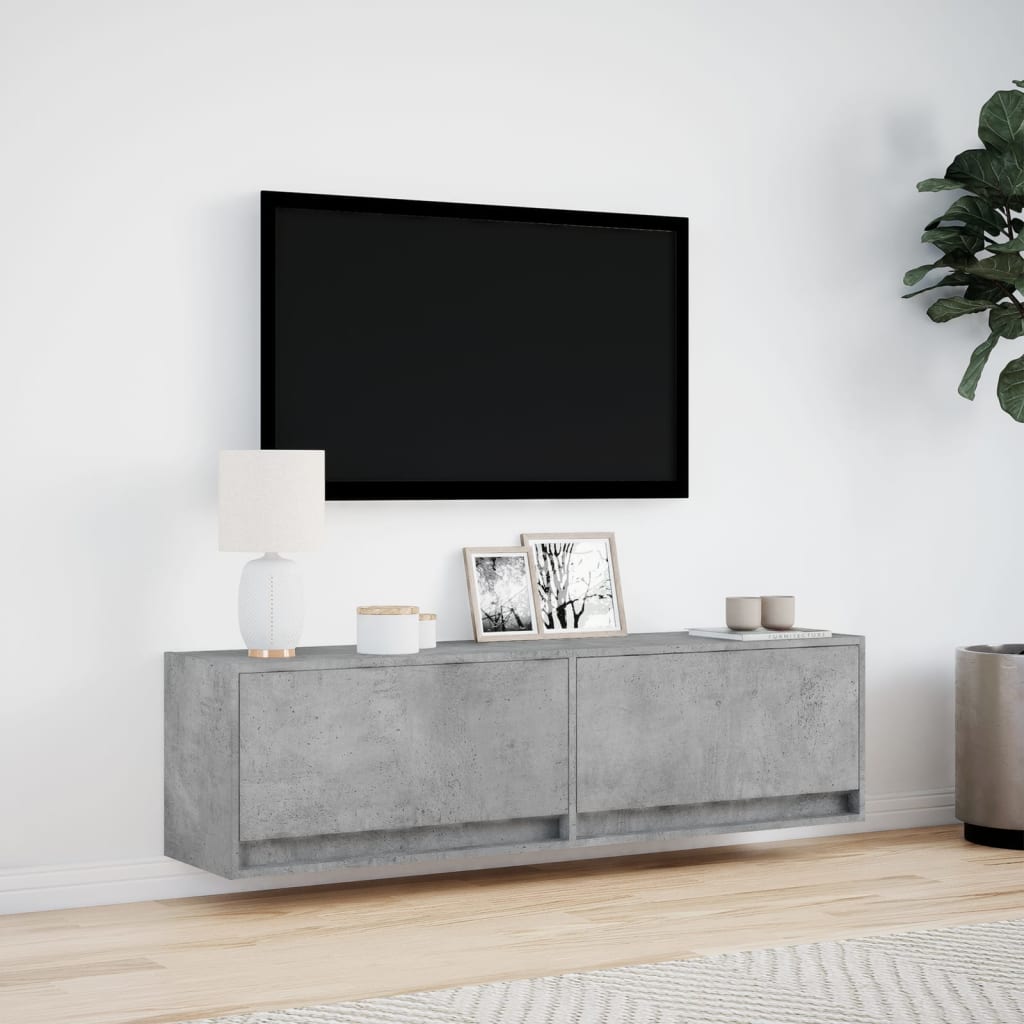 Mobile TV a Parete con Luci LED Grigio Cemento 140x31x38 cm