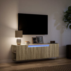 Mobile TV a Parete con Luci LED-Mobile TV a Muro Rovere Sonoma 135x31x39,5 cm