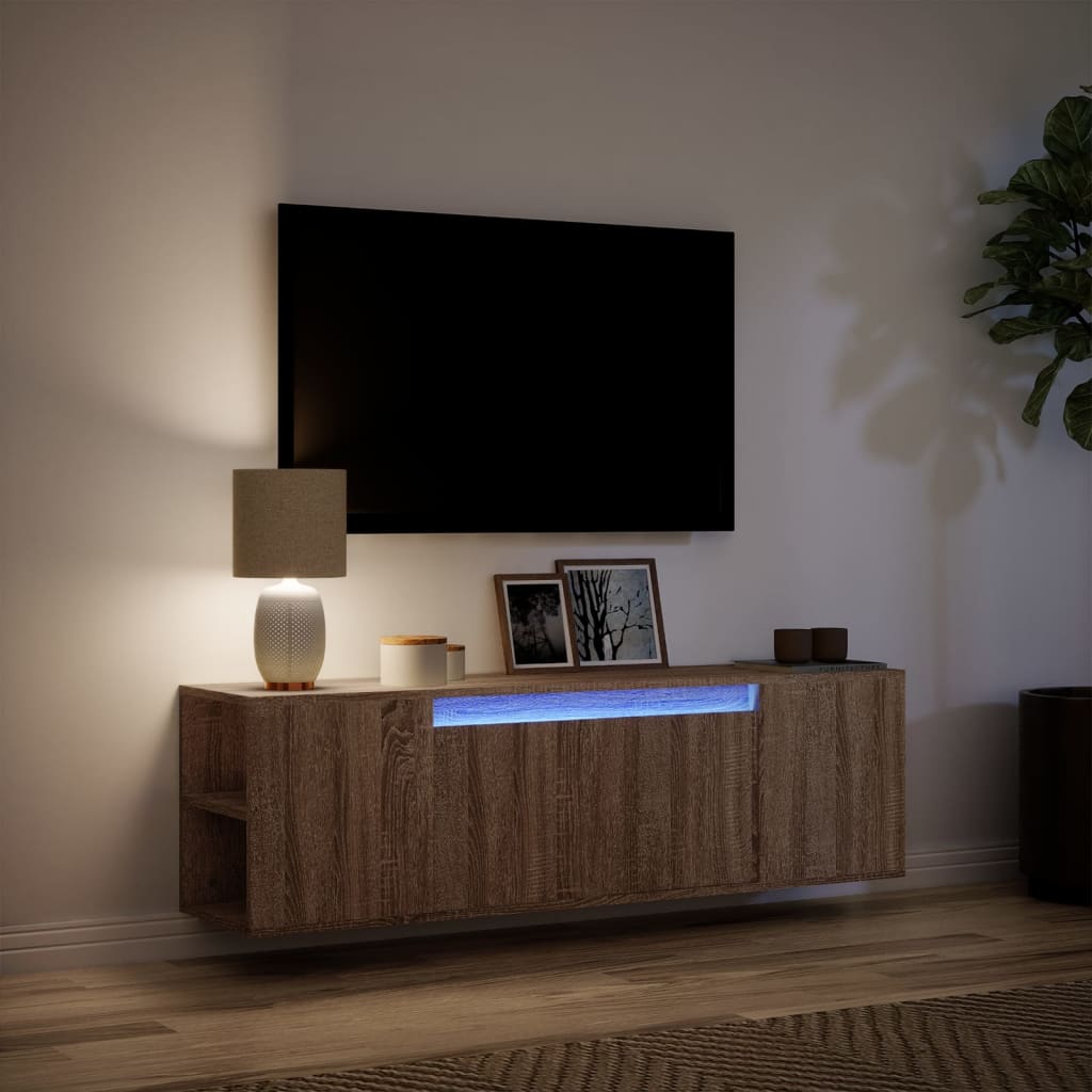 Mobile TV a Parete con Luci LED-Mobile TV a Muro Rovere Marrone 135x31x39,5 cm