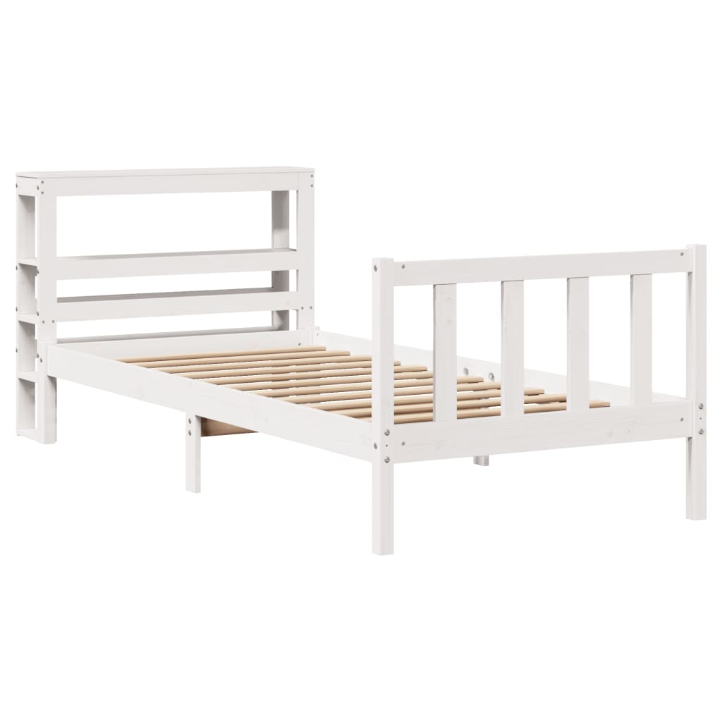 Letto senza Materasso Bianco 75x190 in Legno Massello di Pino