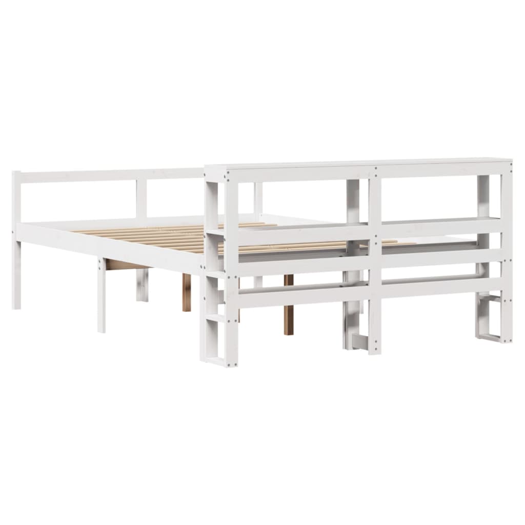 Letto Anziani con Testiera-Letto con Testiera per Anziani-Rete con Testiera Bianco 140x200cm Legno Massello Pino