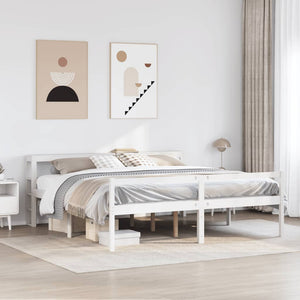 Letto Anziani con Testiera-Letto con Testiera per Anziani-Rete con Testiera Bianco 180x200cm Legno Massello Pino