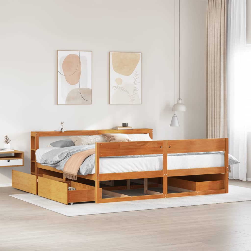 Letto senza Materasso Marrone Cera 200x200 cm in Legno di Pino 3306371