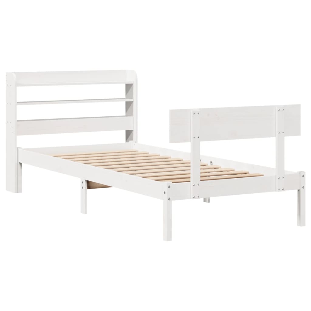Letto senza Materasso Bianco 75x190 in Legno Massello di Pino 3306604