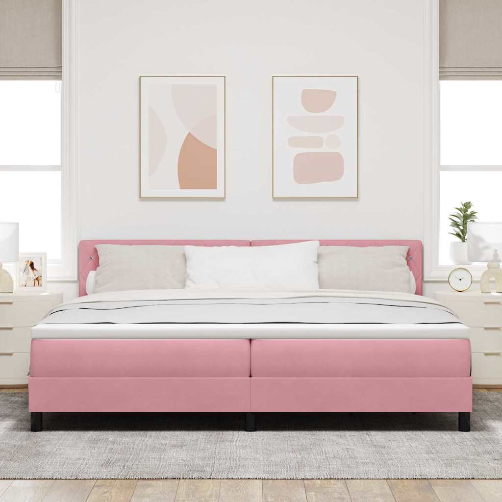 Letto a molle con materasso Rosa 200 x 200 cm Velluto 3339133