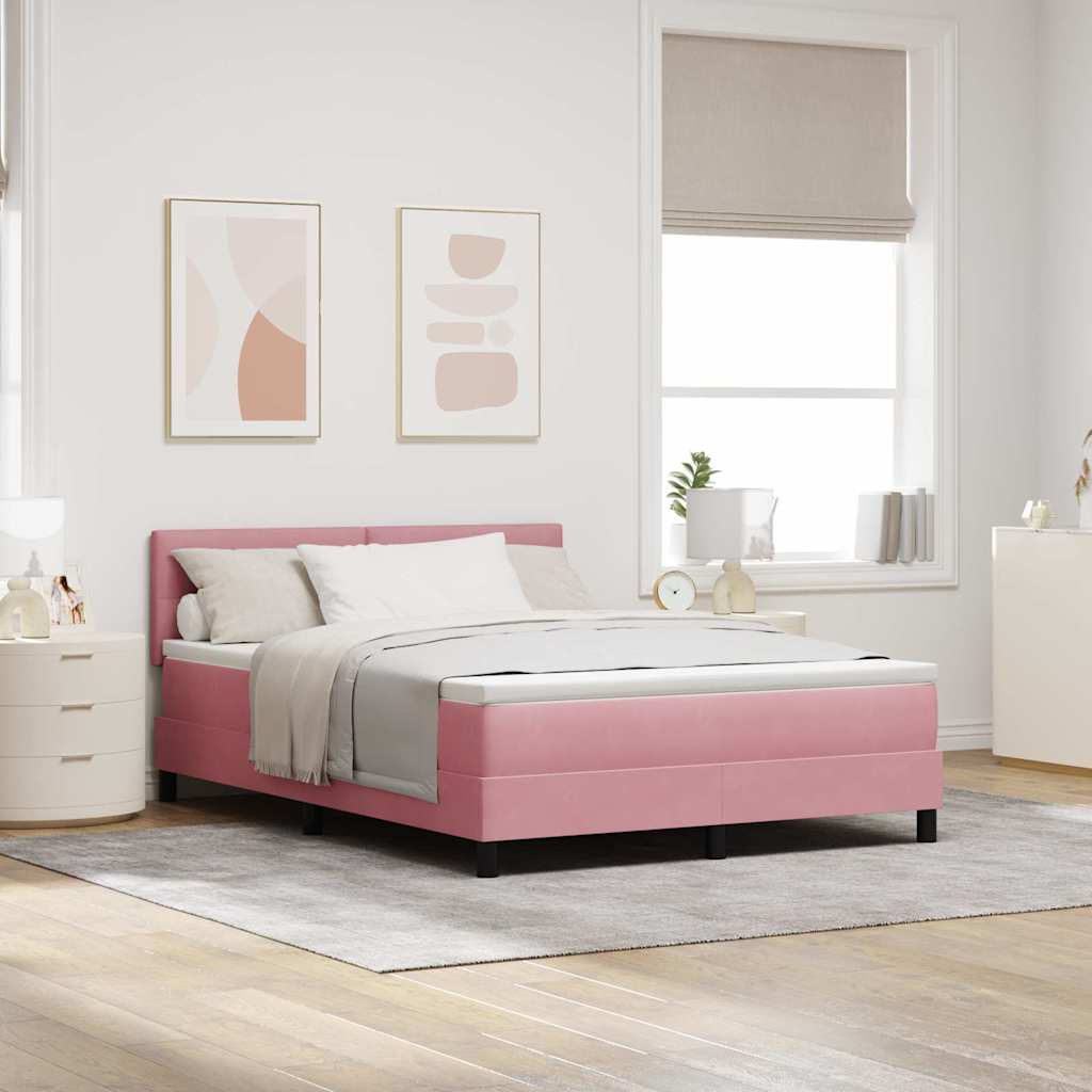 Letto a molle con materasso Rosa 140 x 200 cm Velluto 3339181