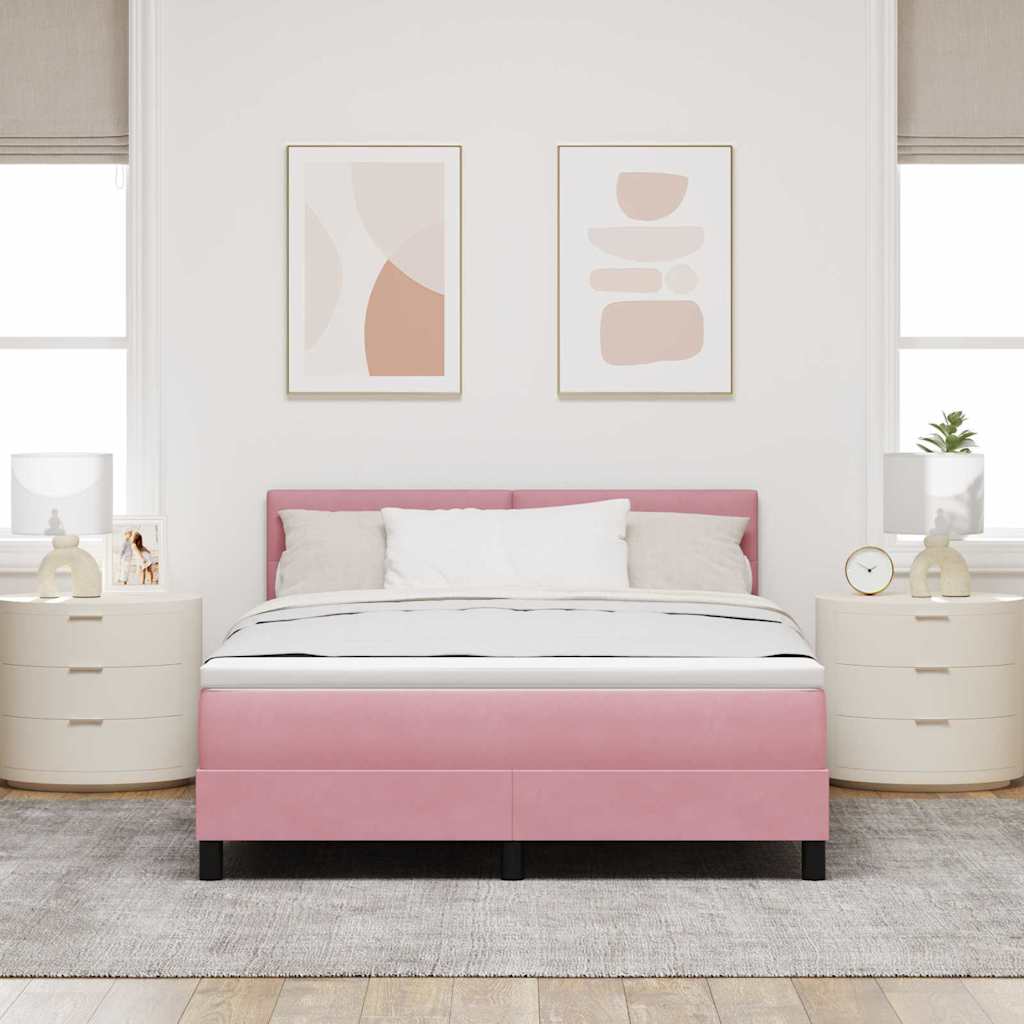 Letto a molle con materasso Rosa 140 x 200 cm Velluto 3339181