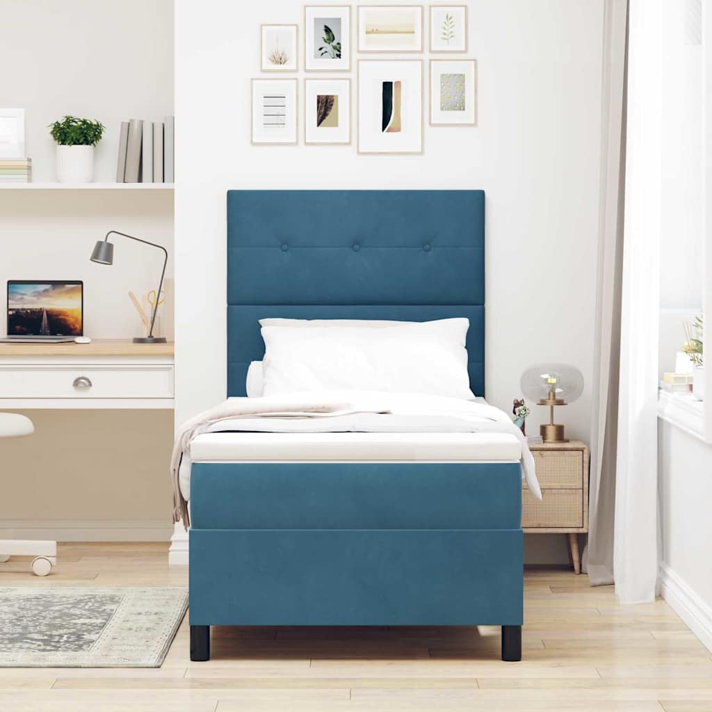 Letto a molle con materasso Blu Scuro 90 x 190 cm Tessuto 3339804