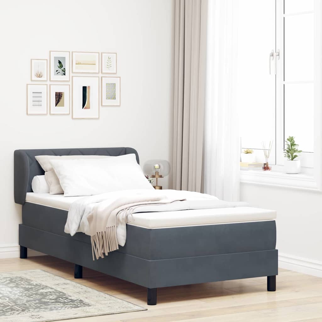 Letto a molle con materasso-Struttura Letto con Materasso Grigio scuro 90 x 190 cm Velluto 124564