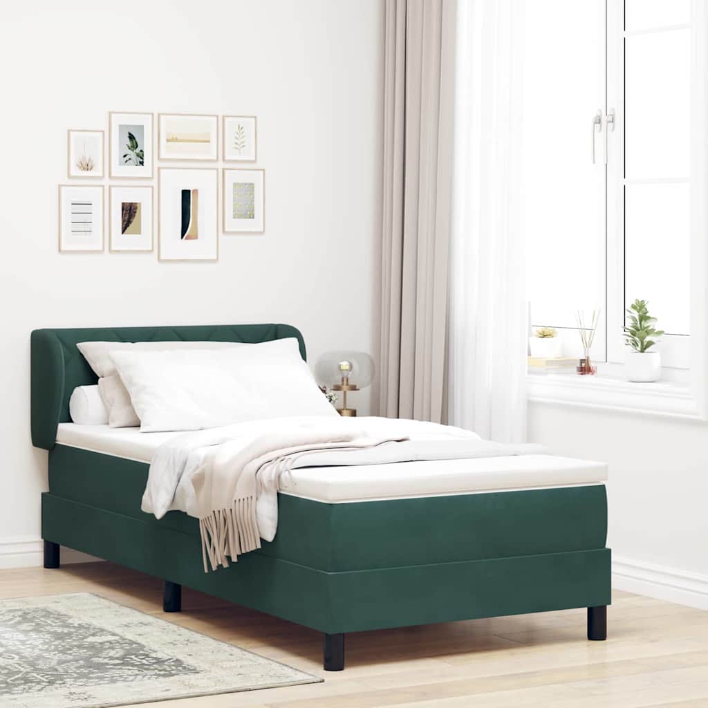 Letto a molle con materasso Verde scuro 90 x 190 cm Velluto 3340421